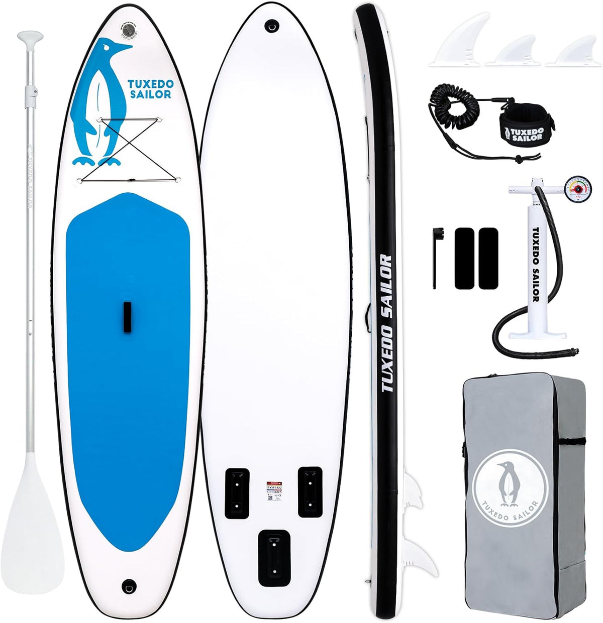 Tuxedo Sailor SUP Board 320 cm - Aufblasbares Stand Up Paddle aus PVC - Für Erwachsene und alle Könnensstufen - SUP Zubehör in Rosa Hellblau Dunkelblau