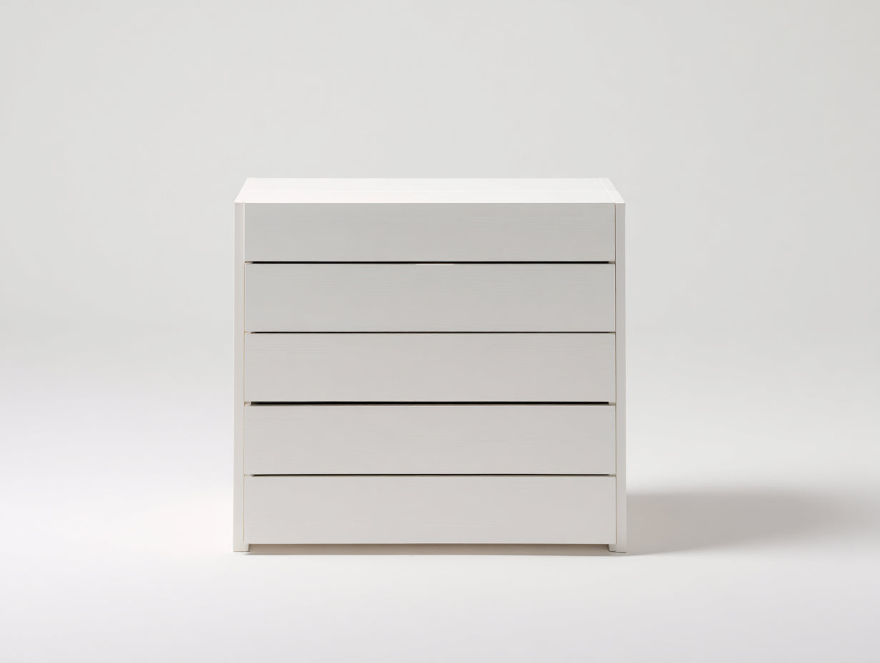 Kommode mit Schubladen aus Holzwerkstoff - 82 x 42 x 92 cm - Weiß - Grifflose Front mit 5 Schubladen im modernen Design