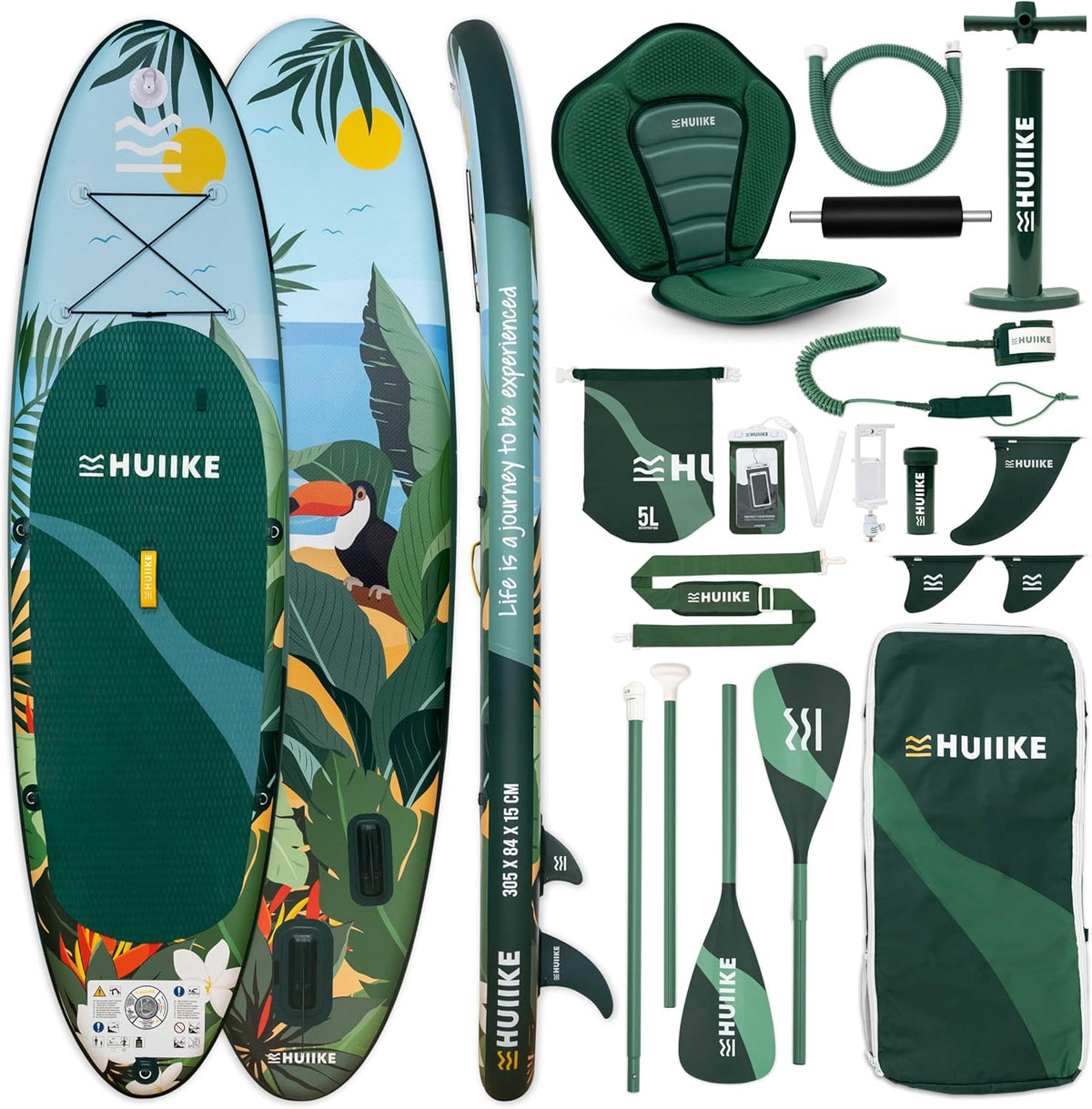 Stand Up Paddle Board 305 x 84 x 15 cm - aufblasbares SUP aus PVC - hohe Stabilität bis 130 kg - Komplettset mit Paddel Finnen und Pumpe