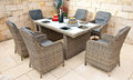 RAGNARÖK PolyRattan Garten Essgruppe - Tisch 170 x 102 cm und 6 Sessel - Aluminium mit 12 Polstern - Grau für Garten Terrasse