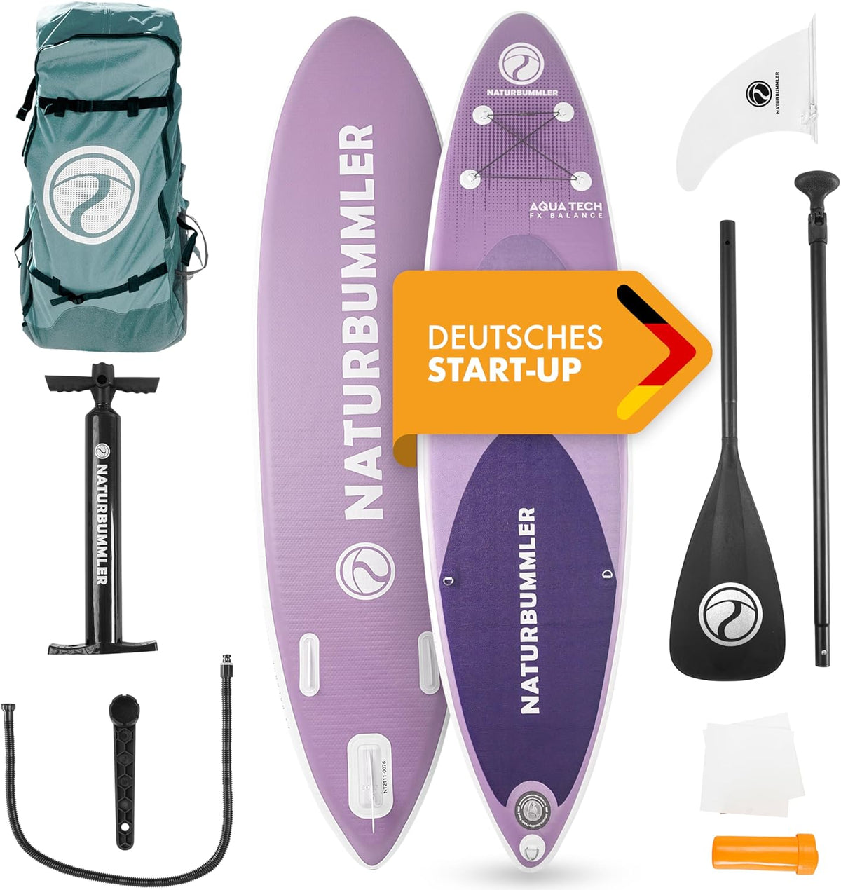 Naturbummler SUP Board 330 x 81 x 15 cm - Für Anfänger und Fortgeschrittene - Komplettset für Stand Up Paddling - Kunststoff Board im Rainbow Design