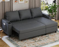 Devoko Ecksofa 3 Sitzer mit Schlaffunktion - Ausziehbare L Form Couch mit Bettkasten - Schlafsofa 200 x 120 x 88 cm - Leder Schwarz