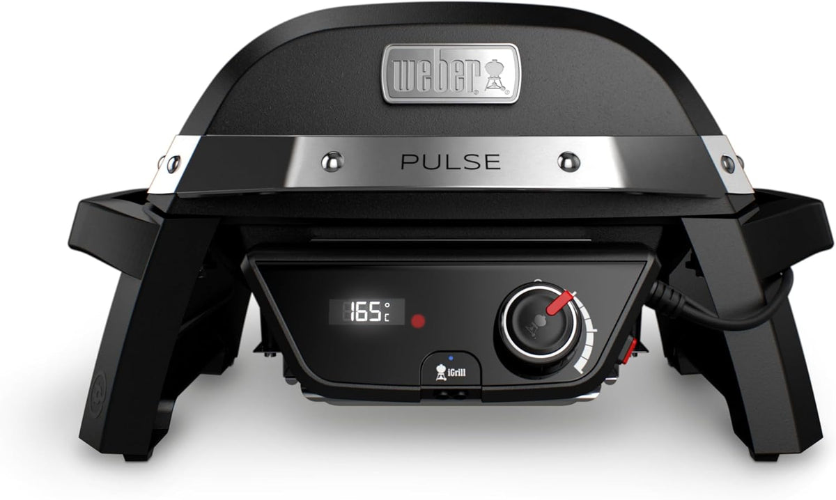 Weber Pulse 1000 Elektrogrill - Digitaler Temperaturregler mit Thermometer - Porzellanemaillierter Guss Grillrost Schwarz