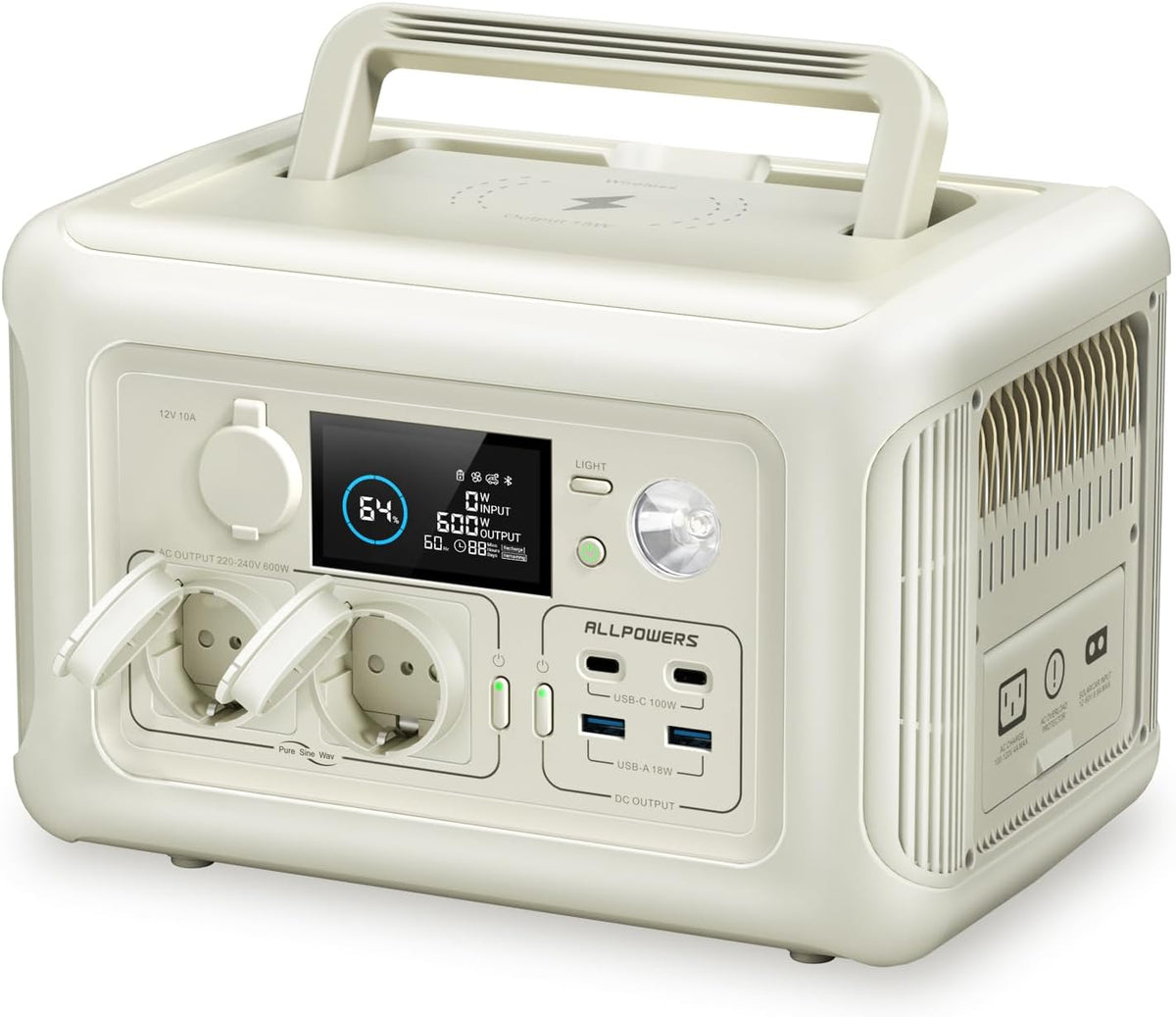 ALLPOWERS R600 Powerstation - 299Wh LiFePO4 Solargenerator - 600W AC Ausgang und 1200W Spitze - Schnellladung in 1 Stunde mit UPS Wireless Laden 230V