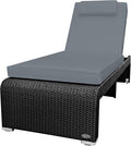 RS Trade Monza Sonnenliege 208 cm x 80 cm x 51 cm - Poly Rattan mit verstellbarer Rückenlehne - inkl Kopfteil und Auflage - Schwarz Grau