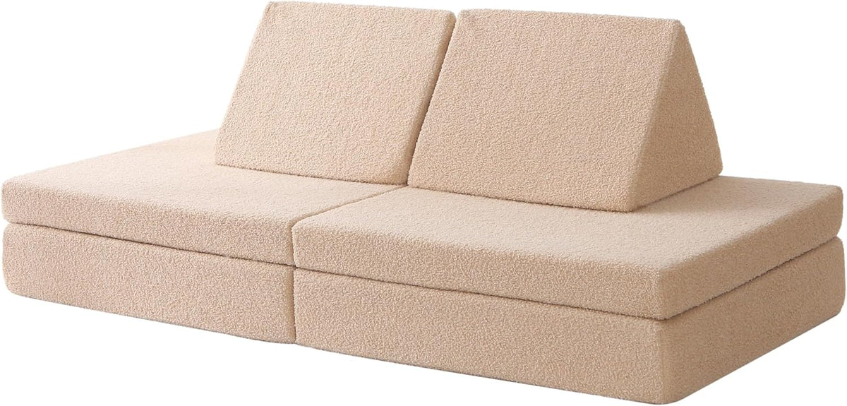 Hakuna Matte Kindersofa modular 4 Sitzer - Spielsofa aus weichem Teddystoff - Maschinenwaschbare Bezüge zum Spielen und Entspannen - 150 x 66 x 52,5 cm