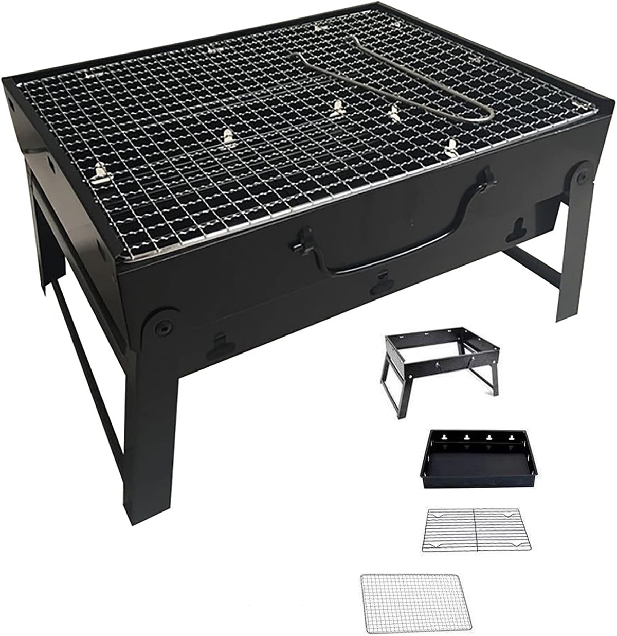 Tragbarer Holzkohlegrill klein - sprühlackiertes Eisen und Chromrost - klappbare Beine mit Belüftungsöffnungen - für Camping Picknick Garten und Terrasse