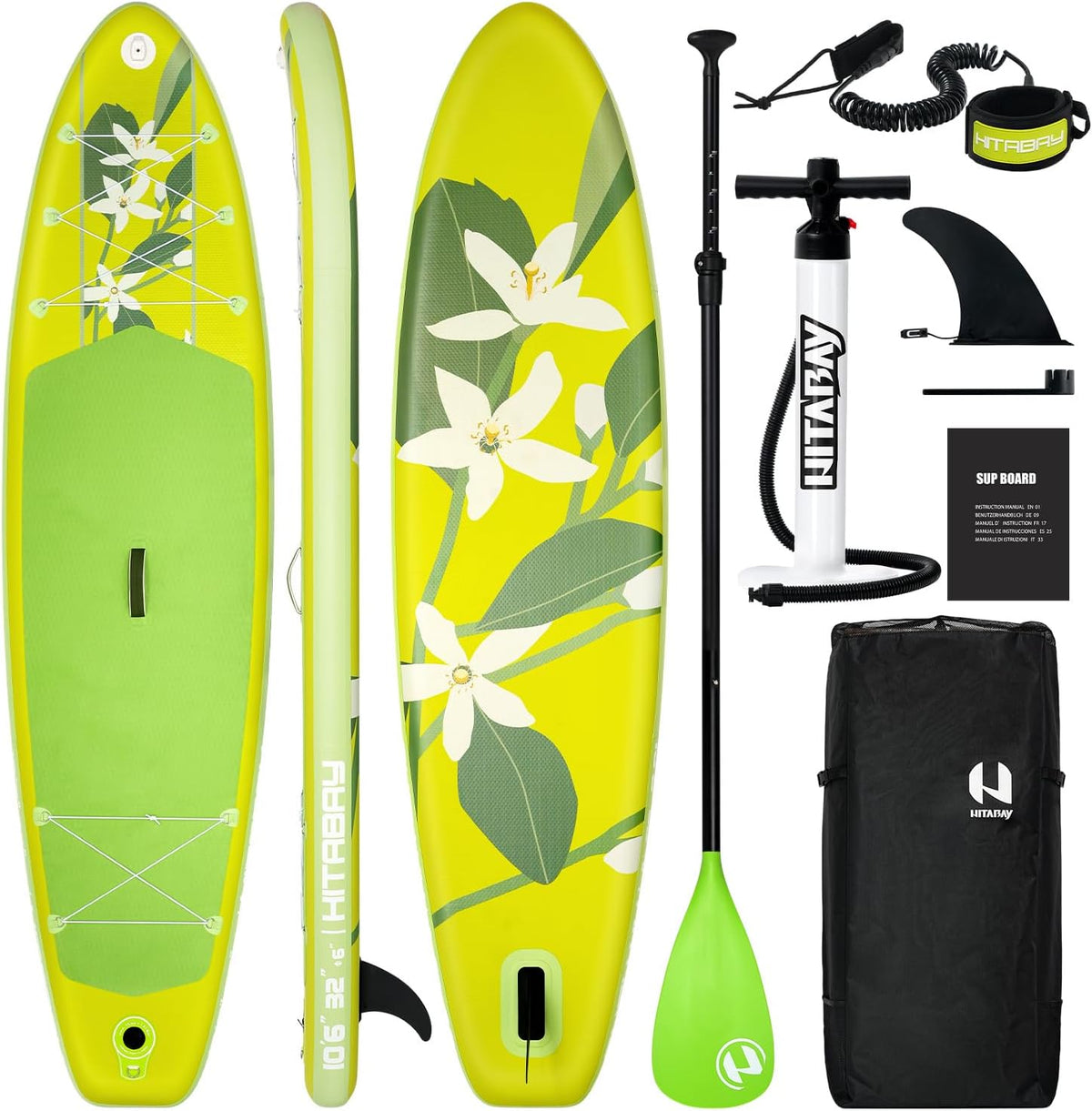 Stand Up Paddle Board 320 x 81 x 15 cm - aufblasbares SUP aus PVC in Grün - bis 150 kg für Erwachsene - Komplettset mit Kamerahalterung und Zubehör