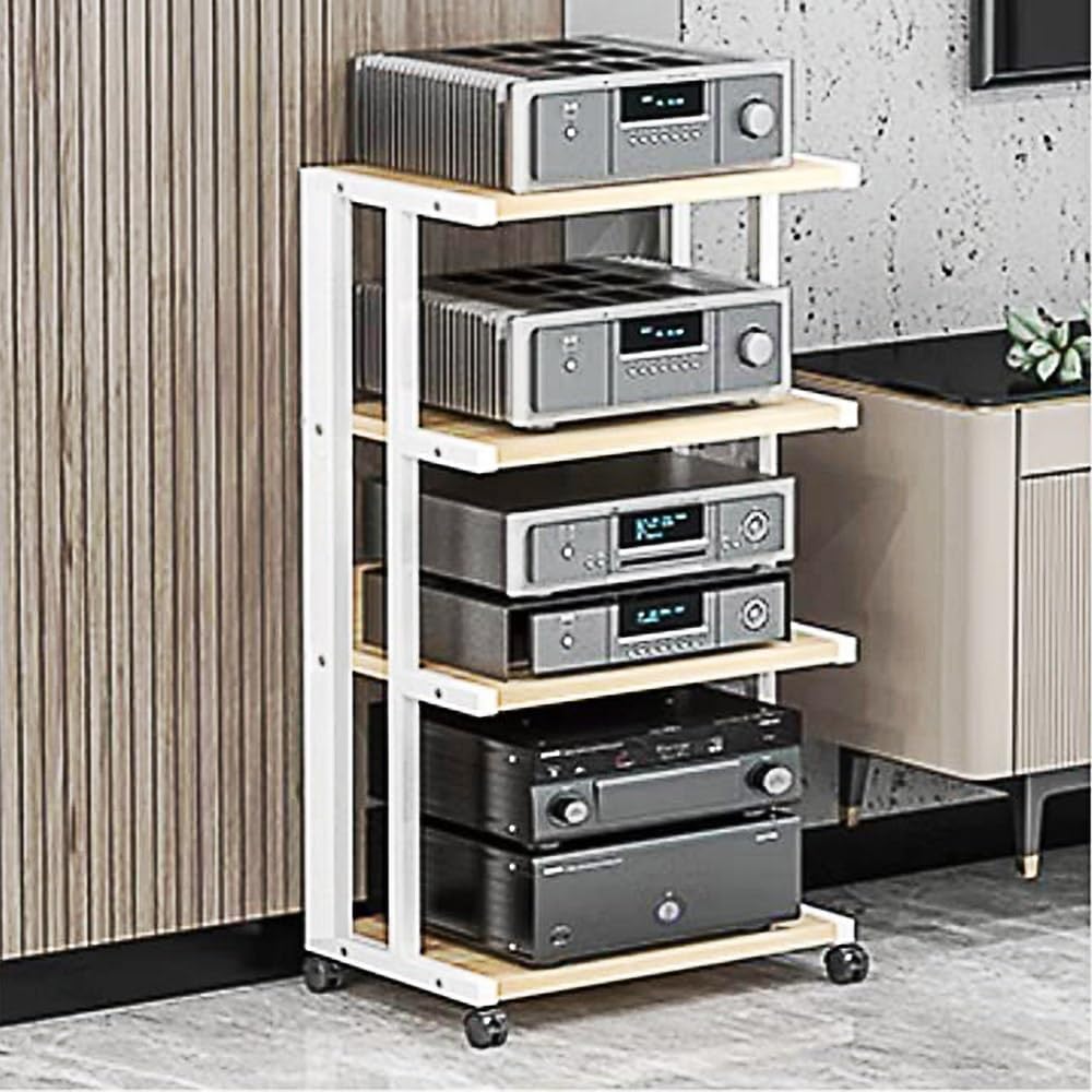 AV Ständer mit Druckerregal für 37 Zoll Fernseher - Mobiler TV Wagen mit offenem Stahlrahmen - Regal für DVD Player Spielekonsole Audiogeräte - Unterhaltungszentrum