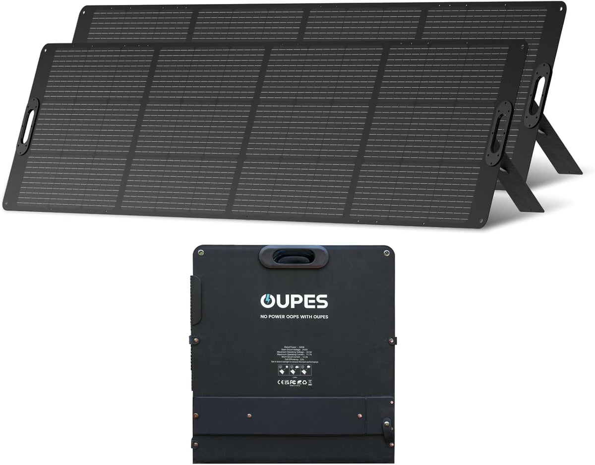 OUPES 480 W Solarpanel 2 x 240 W faltbar - 23 Prozent Umwandlungswirkungsgrad - Verstellbare Ständer für Camping Wohnmobil Reise - Für OUPES Powerstations