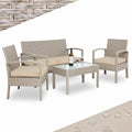 Casaria Polyrattan Gartenmöbel Set für 4 Personen - Outdoor Lounge mit 2 Sesseln Gartenbank und Tisch - Wetterfeste Sitzgruppe mit Auflagen - Creme