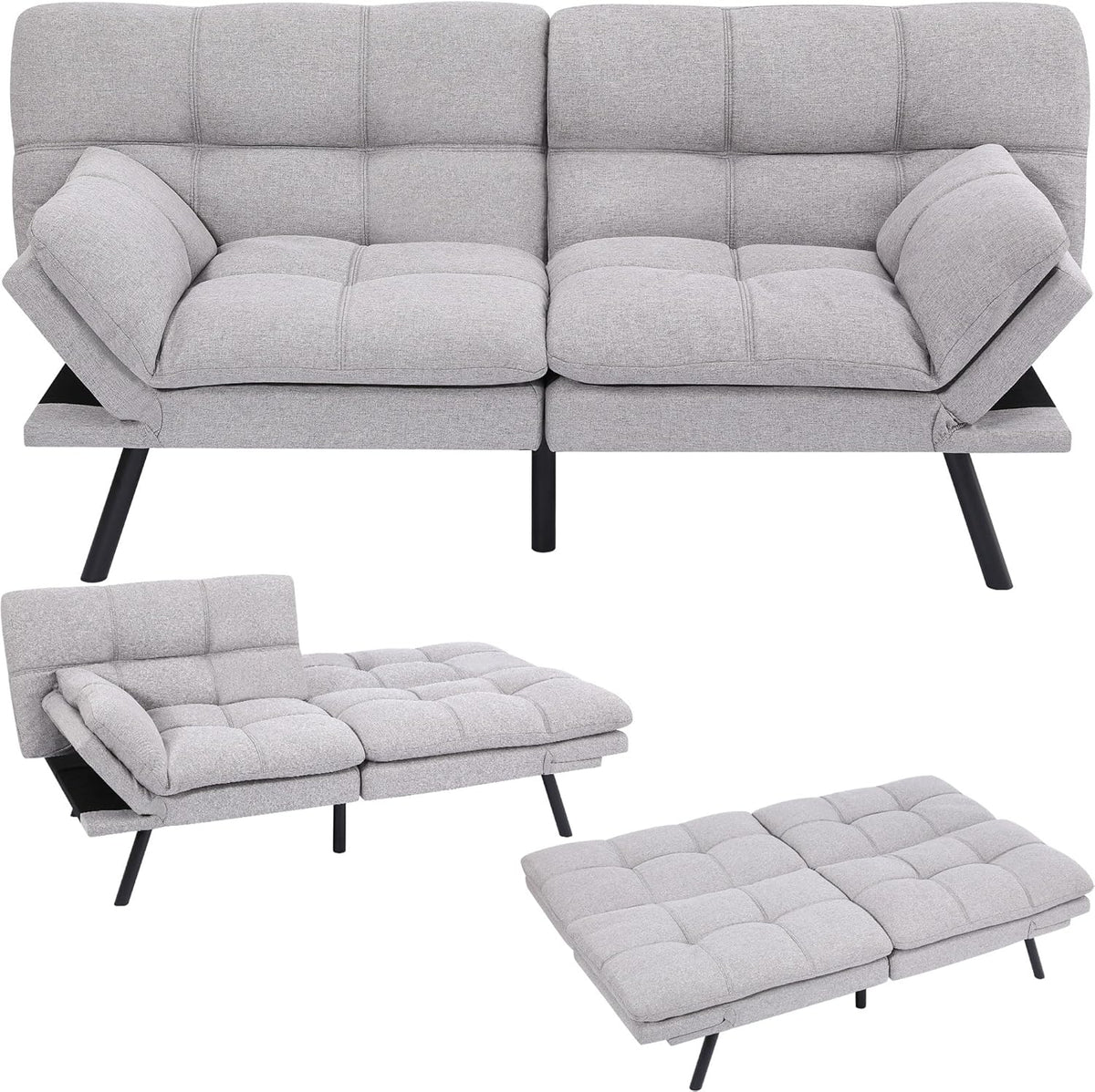 Paul 3in1 Schlafsofa 3 Sitzer mit Schlaffunktion - Verstellbare Armlehnen und Rückenlehne - Klappsofa bis 273 kg mit Bettfunktion - Grau