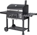 Holzkohlegrill 153 x 71 x 136 cm - schwarzer Stahlgrill mit Deckel - integriertes Thermometer und Ablagetische - fahrbare Konstruktion für den Garten