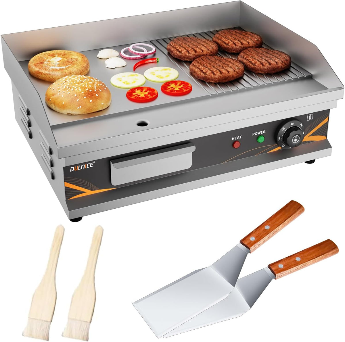 Elektrische Grillplatte 3000W BBQ Grill - Edelstahl Elektrogrill mit gerillter und flacher Oberfläche - Temperaturregelung 50 bis 300 Grad