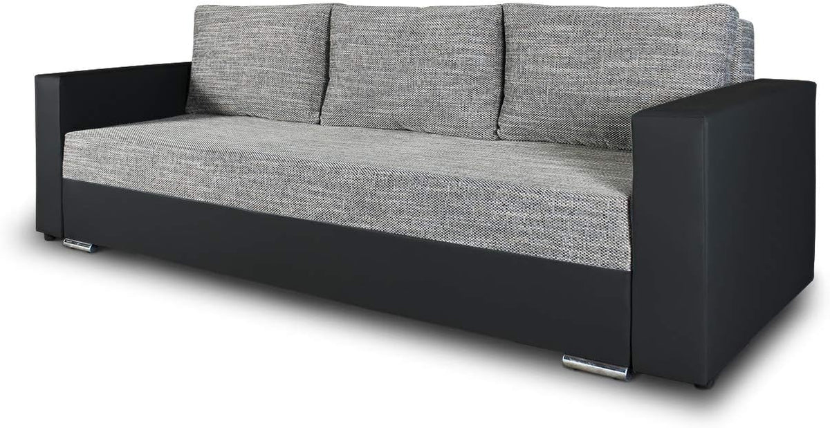 Bird Schlafsofa 3 Sitzer mit Bettkasten - Klappsofa mit Schlaffunktion und Chromfüßen - Schlafcouch 233 x 87 x 82 cm - Schwarz Grau