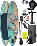 BRAST Retro SUP Board 320 x 81 x 15 cm - Aufblasbares Stand Up Paddle aus PVC - 2 in 1 Paddel und Kajaksitz - Pumpe Rucksack Action Cam Halterung Natural