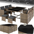 tectake Poly Rattan Gartenmöbel Set - Lounge mit 6 Stühlen 4 Hockern und Tisch - Wetterfest und platzsparend - Outdoor Sitzgruppe Natur