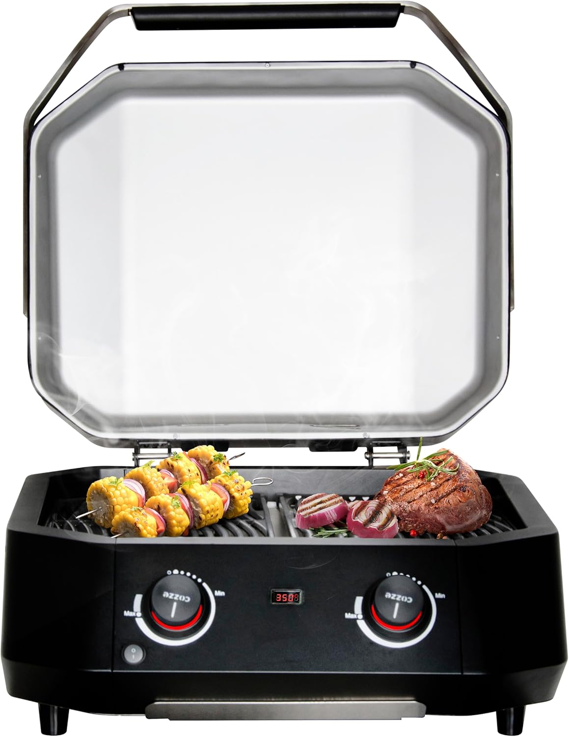 cozze Elektrogrill 2100 W mit zwei Zonen - Digitale Temperaturkontrolle - Indirektes Grillen und digitales Thermometer - Edelstahl Grill Schwarz 65 x 61 x 39 cm