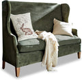 Loberon Sofa Ombra - Sofa im klassischen Ohrenbacken Stil - Mangoholz Polyestersamt und Leinen Materialmix - Landhaus Design Antikgrün
