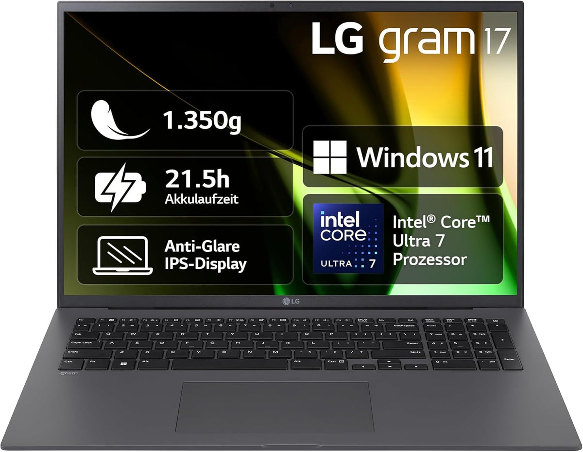 LG gram 17 Laptop 17 Zoll 16 zu 10 IPS - Intel Core Ultra 7 - 32 GB RAM und 2 TB SSD Intel Xe Grafik - Windows 11 Home QWERTZ Grau