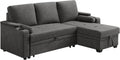 VASAGLE Schlafsofa mit Stauraum für 2 Personen - Baumwoll Leinen Mischgewebe mit Becherhalter - Bettsofa für Gästezimmer Wohnzimmer - Grau