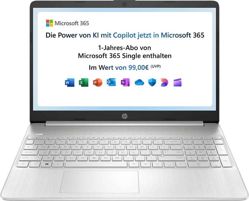 HP Laptop 15,6 Zoll Full HD - Intel Celeron N4500 und Intel UHD Graphics 600 - 4 GB DDR4 RAM und 128 GB SSD - Windows 11 Home S Modus Silber