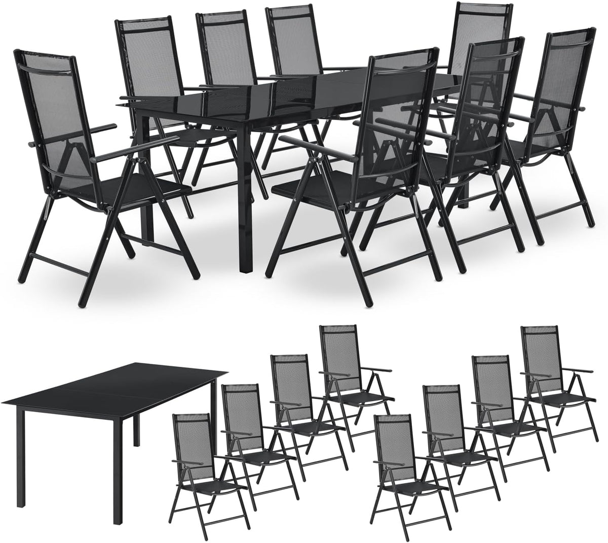 Juskys Aluminium Gartengarnitur Milano 81 - 9 teilig mit 8 Hochlehner Stühlen und Tisch - Verstellbar und klappbar - Grau wetterfest für Terrasse Garten