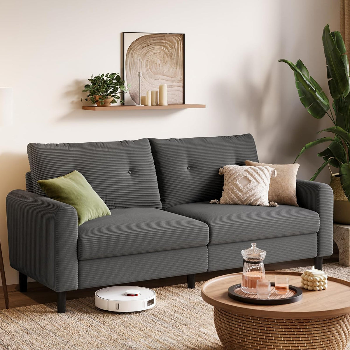 LINSY HOME 3 Sitzer Sofa - 201 cm breit mit verstellbarer Sitztiefe - Graue Couch für Wohnzimmer Schlafzimmer Büro - 320 kg Belastbarkeit