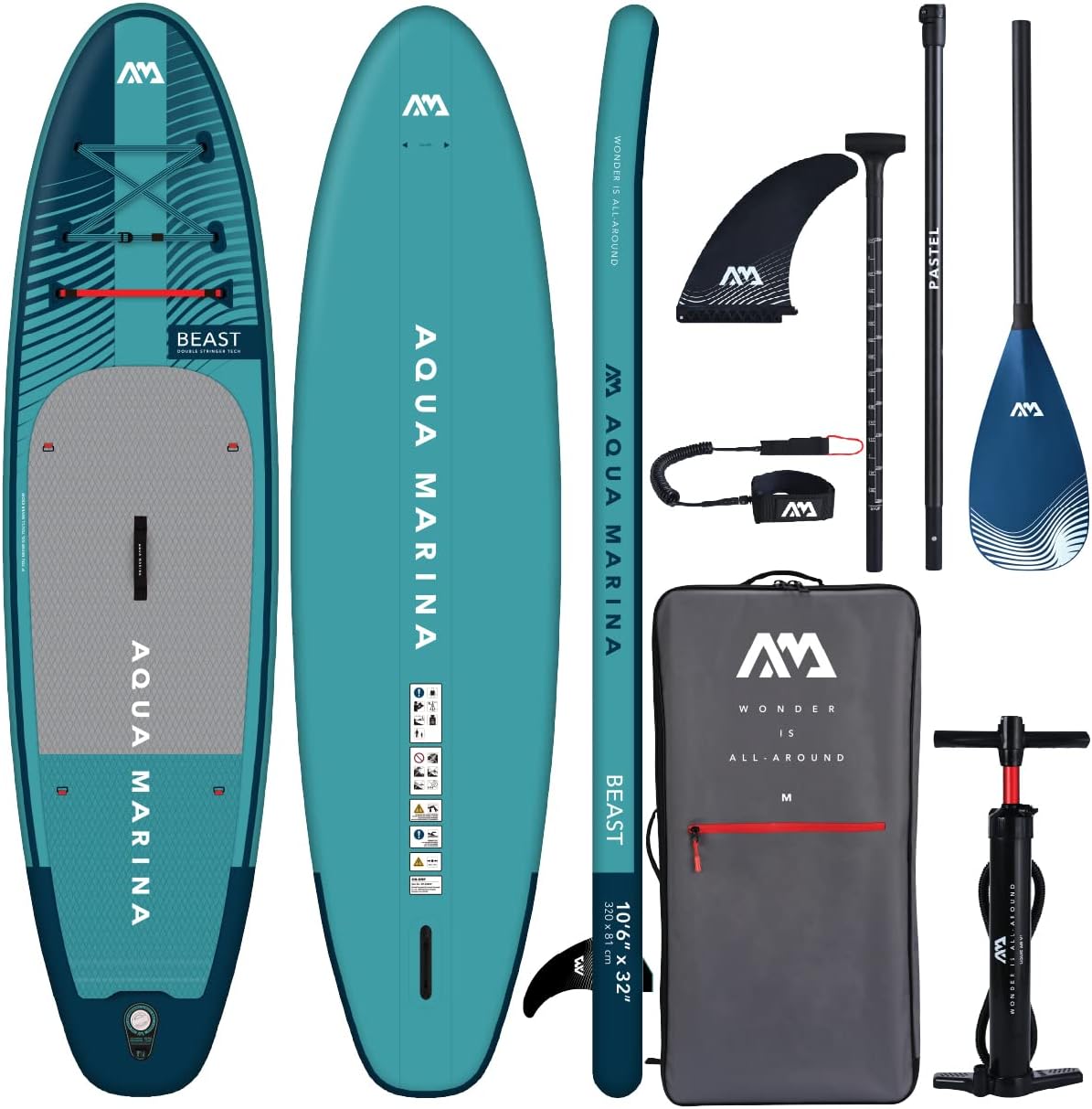 Stand Up Paddle Board 320 cm - aufblasbares iSUP aus PVC - Aqua Splash Türkis für Freizeitfahrten - 9,5 kg für einfachen Transport und Lagerung