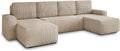 Sofnet Roma Wohnlandschaft U Form mit Schlaffunktion - 7 Sitzer Cord Sofa mit Bettkasten - Big Sofa 305 x 150 x 90 cm - Beige Poso 100