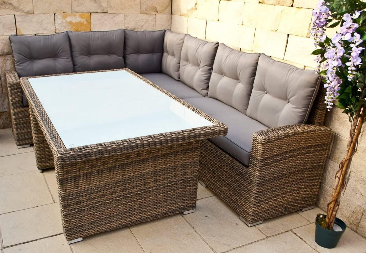 Ragnarök PolyRattan Gartenmöbel - Extragroße Dining Lounge mit Tisch - Deutsche Marke mit eigener Produktion - Mehrfarbig UV beständig mit 8 Jahren Garantie