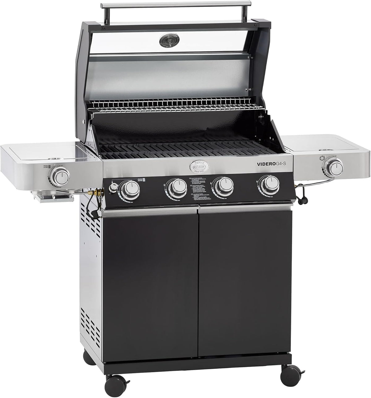 RÖSLE VIDERO G4 S Gasgrill BBQ Station - 4 Edelstahlbrenner mit Primezone und Seitenbrenner - Grillwagen mit VARIO System