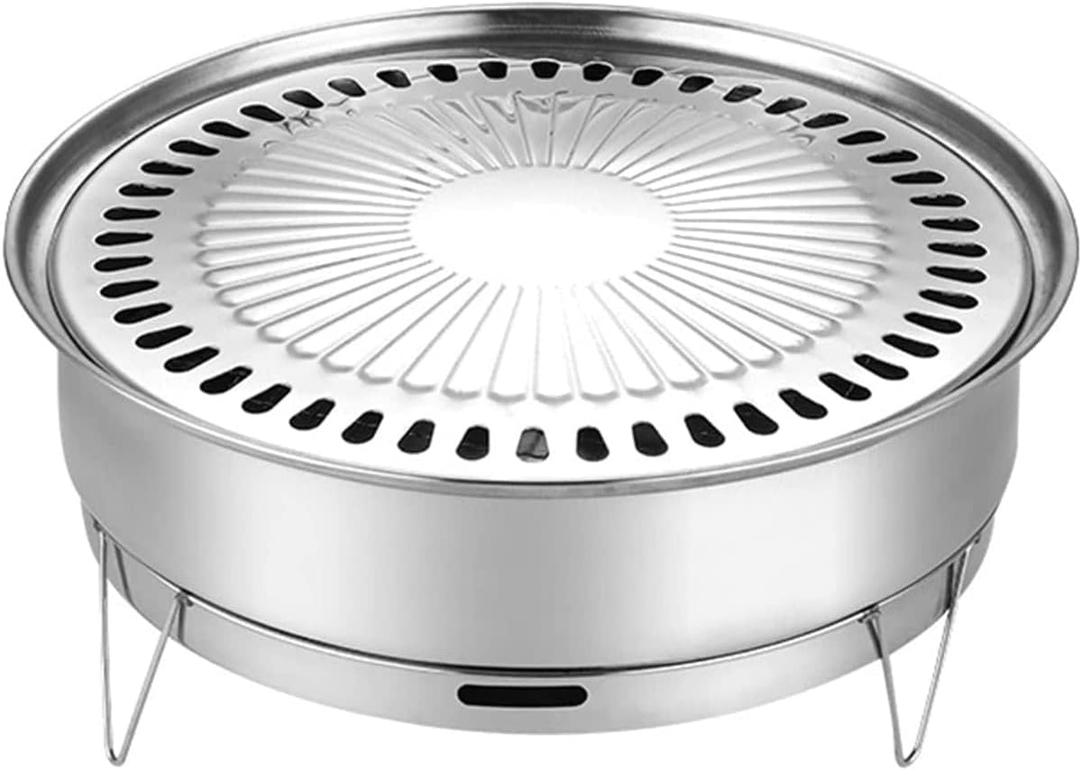 Tragbarer Edelstahl Holzkohlegrill - Kompakter Campinggrill mit Deckelthermometer - Outdoor Picknick Grill für Familien