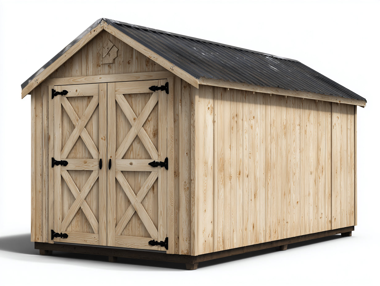 Gartenhäuser aus Holz mit 2 Türen und Satteldach - 280 x 220 x 235 cm - Natur und Schwarz - Geräteschuppen im rustikalen Scheunendesign
