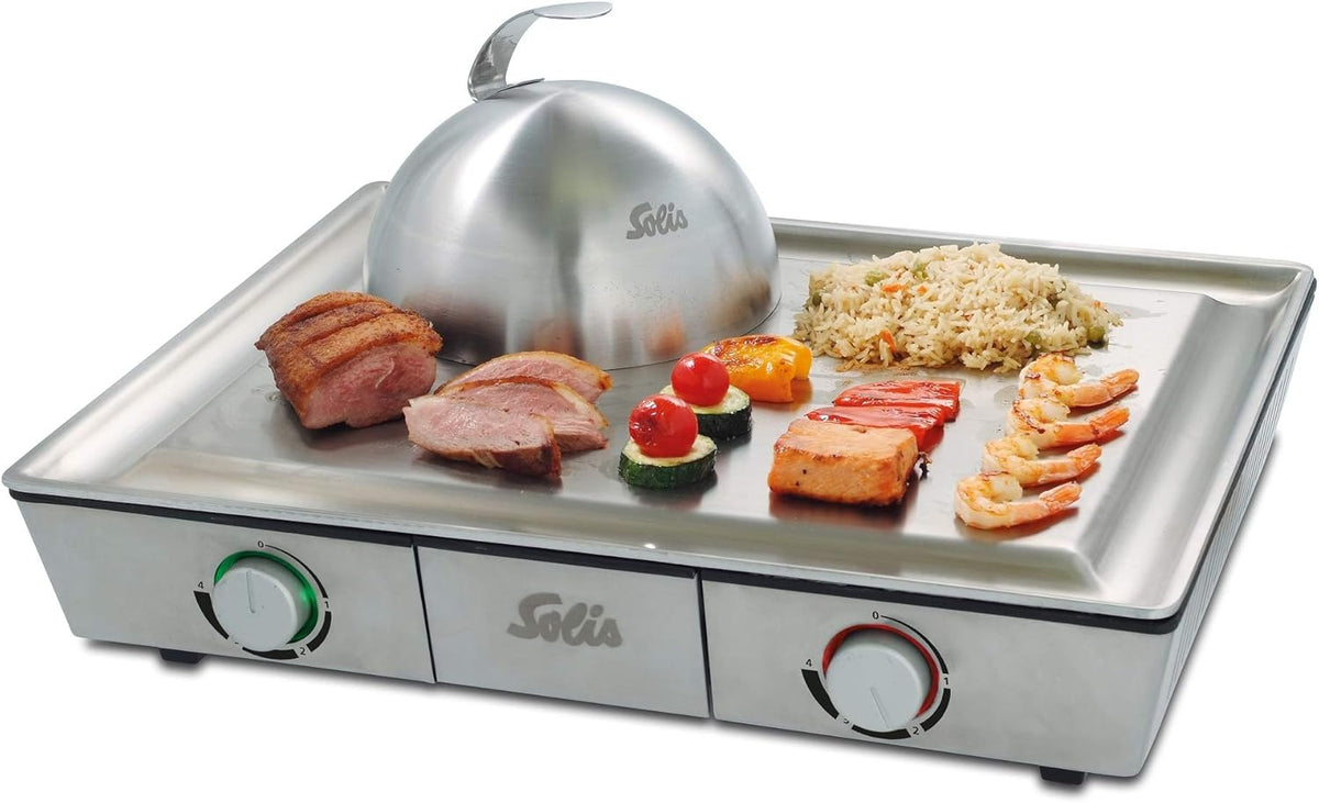 Solis Teppanyaki Home 795 Tischgrill - Edelstahl Elektrogrill mit Plancha Grillplatte - Zwei Heizzonen für 8 Personen