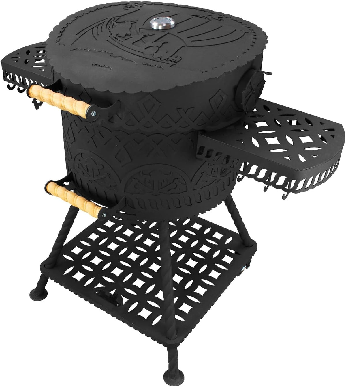 Drakkar XL Holzkohlegrill Standgrill - 54,5 cm Gussrost mit Stahlkonstruktion - Outdoor BBQ Grillwagen mit Ablagen und Rollen