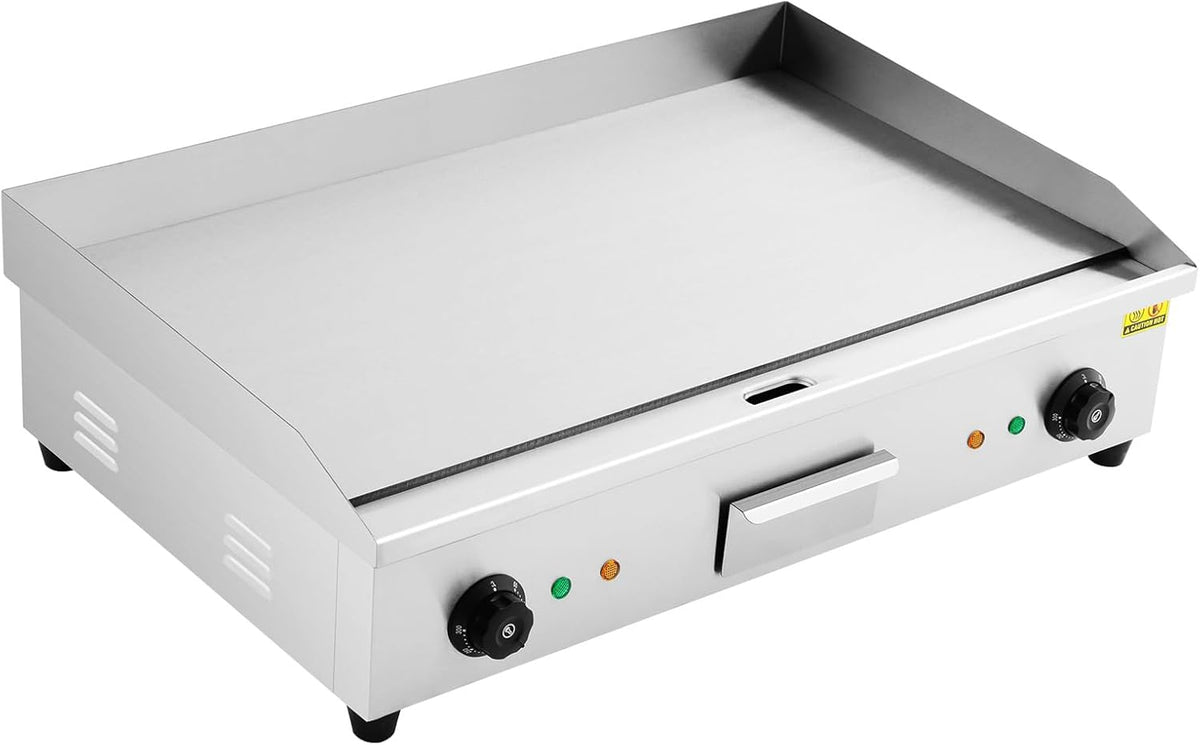Elektrische Gastro Grillplatte 72,7 x 40 x 23 cm - 4400 Watt schnelle Heizung - Temperaturregelung 50 bis 300 Grad Celsius - Kohlenstoffstahl Kochplatte Silber