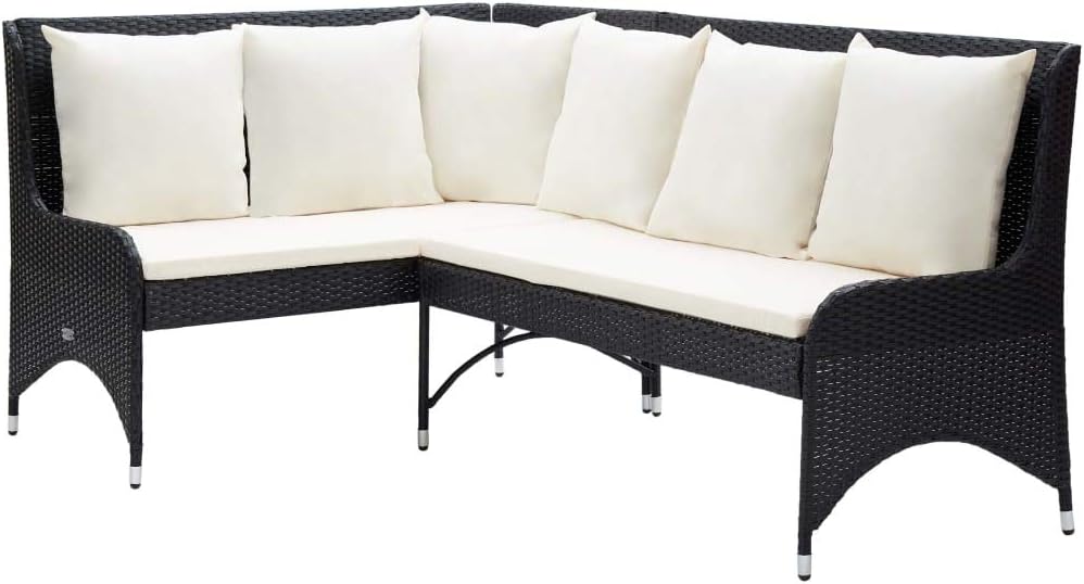 vidaXL Garten Ecksofa 2 teilig Poly Rattan - Gartensofa für 2 Personen mit moderner Eckform - Outdoor Lounge für Garten Terrasse Balkon - Schwarz
