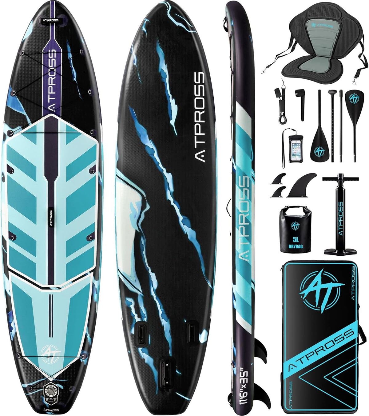 Inflatable SUP Board 350 x 89 x 15 cm - Extra Breites Stand Up Paddle Board - 200 kg Tragkraft mit Zubehör und Rucksack