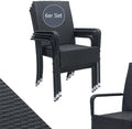Juskys Yoro Gartenstühle 6er Set - Polyrattan Stühle mit Armlehnen und Rückenlehne - Stapelbare Gartenstühle - Rattan Stapelstuhl Schwarz