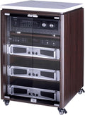 Moderner AV Medienständer 4 Ebenen - Stereo Schrank aus Holz mit Rollen - Verstellbare Regalböden - Mobiles HiFi Rack für Audio und Media Geräte