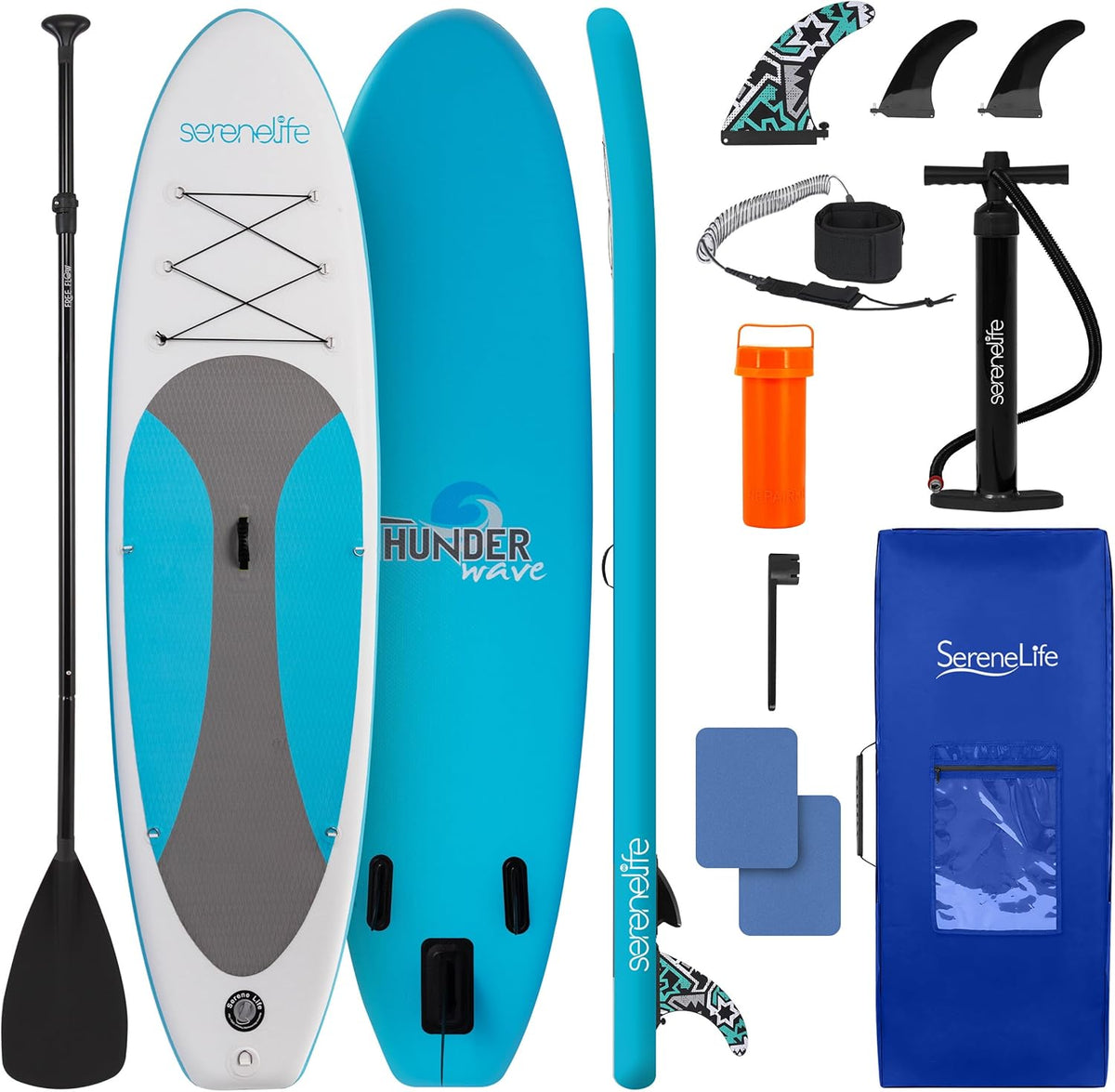 Stand Up Paddle Board aufblasbar - Touring SUP aus PVC in Marineblau - Set mit Paddel Pumpe und Tasche - bis 155 kg für See Fluss und Meer