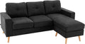 HOMCOM Ecksofa L Form 193 x 136 x 85 cm - 3 Sitzer mit veränderbarer Chaiselongue - Leinenoptik Knopfheftung - Schwarz