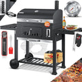 KESSER XXL Holzkohlegrill Grillwagen - BBQ Smoker mit Deckel und Thermometer - Grillrost Warmhaltegestell und 8 Spieße - Grau 153 x 73 x 137 cm