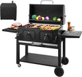 Grillwagen XXL mit Holzkohle - Standgrill mit Deckel und Rädern - Grillrost Thermometer und Edelstahl Griff - schwarzer Smoker Grillwagen für Garten und Terrasse