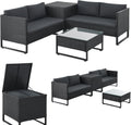 Juskys Santorini Polyrattan Gartenlounge für 4 Personen - Lounge Set mit Beistelltisch und Auflagenbox - Outdoor Sitzgruppe - Schwarz