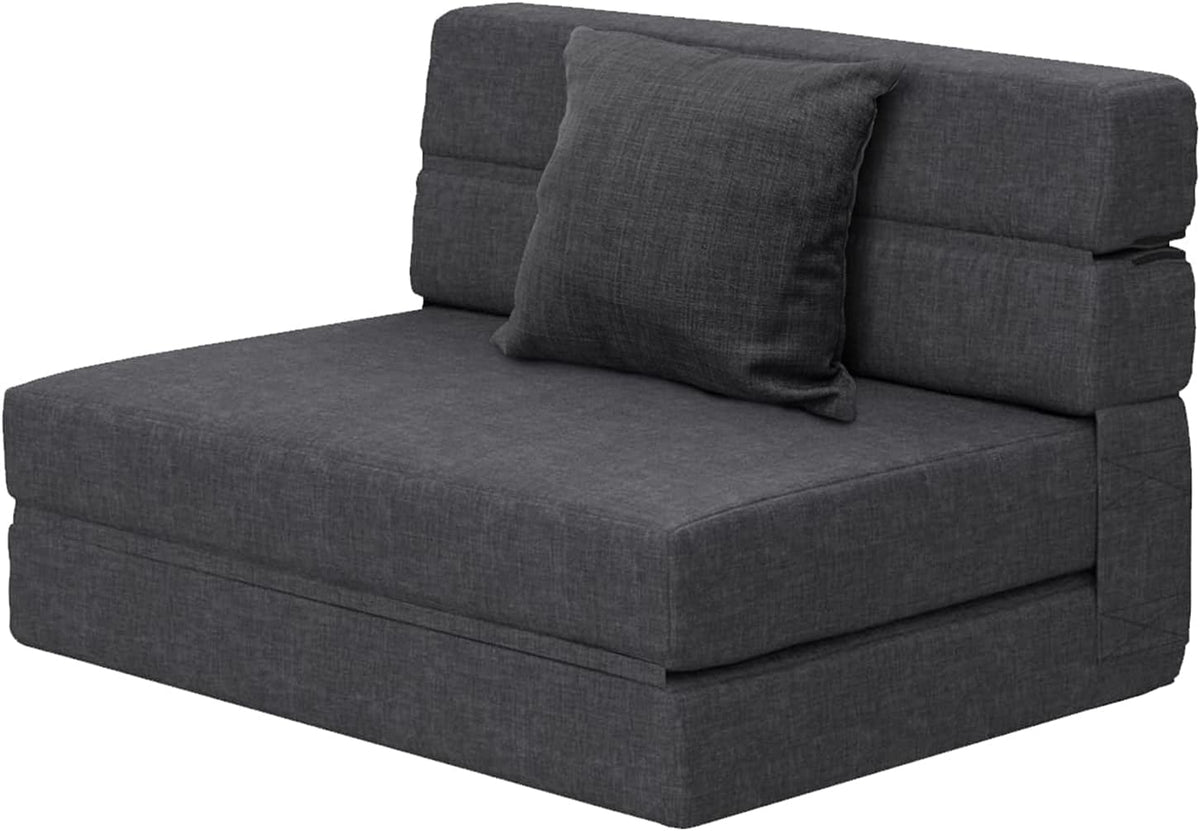 ANONER Schlafsessel mit Bettfunktion - 193 x 99 x 15 cm für 1 Person - Memory Schaum mit Kissen und waschbarem Bezug - Dunkelgrau klappbares Futon Schlafsofa
