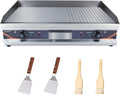 Elektrische Gastro Grillplatte 4400 W 73 x 47 cm - Zwei Temperaturzonen 50 bis 300 Grad - Zwei Drittel glatt ein Drittel geriffelt - Edelstahl und Gusseisen für Küche und Gastronomie