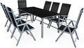 Casaria Gartenmöbel Set Bern - Sitzgruppe mit 8 klappbaren Stühlen und Tisch 190 x 90 cm - Aluminium Sicherheitsglas - Wetterfest Schwarz Silber