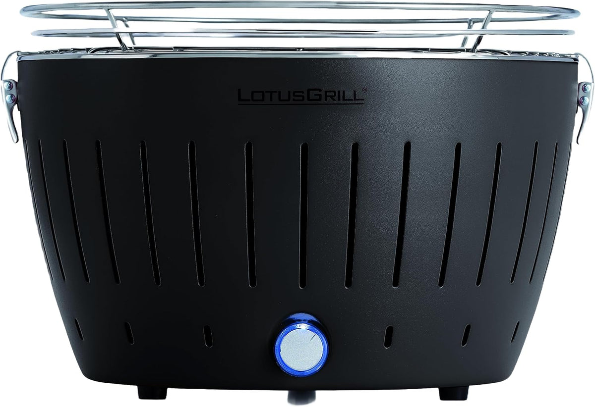 LotusGrill Classic G340 Holzkohle Tischgrill - Raucharme Grilltechnik - USB Anschluss und kompakte Bauweise - Anthrazitgrau 39 x 38 x 26 cm